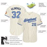 Personalized Navy Baseball Jersey with Cream Light Blue Pinstripes Personalized Cream Navy Pinstripe Light Blue-Navy Baseball
