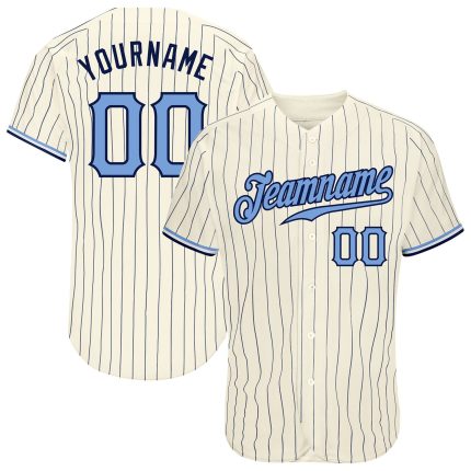 Personalized Navy Baseball Jersey with Cream Light Blue Pinstripes Personalized Cream Navy Pinstripe Light Blue-Navy Baseball