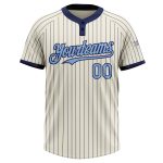 Customizable Cream Navy Pinstripe Light Blue Softball Jersey Unisex Two-Button Design Personalized Cream Navy Pinstripe Light