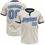 Customizable Cream Navy Pinstripe Light Blue Softball Jersey Unisex Two-Button Design Personalized Cream Navy Pinstripe Light