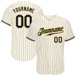 Custom Personalized Navy Gold Baseball Jersey - Authentic Cream Navy Pinstripe Team Name & Number Personalized Cream Navy
