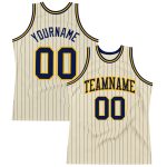 Personalized Navy-Gold Basketball Jersey with Cream Navy Pinstripe Design Personalized Cream Navy Pinstripe Navy-Gold Basketball