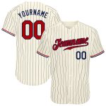 Personalized Pinstripe Baseball Jersey in Cream Navy and Red - Authentic Design Personalized Cream Navy Pinstripe Navy-Red