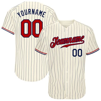 Personalized Pinstripe Baseball Jersey in Cream Navy and Red - Authentic Design Personalized Cream Navy Pinstripe Navy-Red