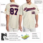 Personalized Navy-Red Authentic Baseball Jersey - Cream Navy Pinstripe Design Personalized Cream Navy Pinstripe Navy-Red