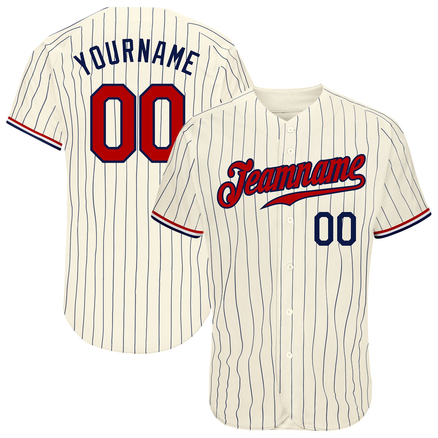 Custom Personalized Navy Red Pinstripe Baseball Jersey with Name and Number - Authentic Team Apparel Personalized Cream Navy