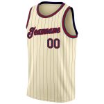 Customizable Navy-Red Authentic Basketball Jersey with Personalized Name and Number, Cream Navy Pinstripe Design Personalized