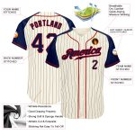 Custom Name Number Authentic Pinstripe Baseball Jersey Personalized Cream Navy-Red Raglan Sleeves Personalized Cream Navy