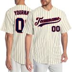 Personalized Navy-Red Baseball Jersey with Cream Navy Pinstripe Design Personalized Cream Navy Pinstripe Navy-Red Baseball
