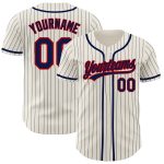 Personalized Navy Red Baseball Jersey - Custom Cream Navy Pinstripe Design, Size 3 Personalized Cream Navy Pinstripe Navy-Red
