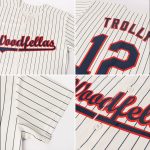 Custom Personalized Navy Red Baseball Jersey with Pinstripes - Team Name & Number Personalized Cream Navy Pinstripe Navy-Red