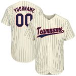 Custom Personalized Navy Red Baseball Jersey with Pinstripes - Team Name & Number Personalized Cream Navy Pinstripe Navy-Red
