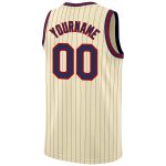 Personalized Navy Red Basketball Jersey with Cream Pinstripe Design Personalized Cream Navy Pinstripe Navy-Red Basketball