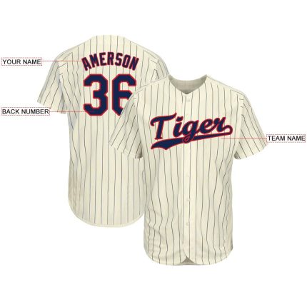Custom Name and Number Personalized Softball Jersey in Cream Navy Pinstripe Red  Team Gear Personalized Cream Navy Pinstripe