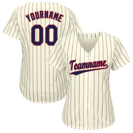 Custom Name and Number Personalized Softball Jersey in Cream Navy Pinstripe Red  Team Gear Personalized Cream Navy Pinstripe