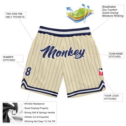 Custom Team Basketball Shorts - Personalized Navy-White Pinstripe with Name & Number - Authentic Athletic Wear Personalized