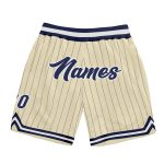 Personalized Navy-White Pinstripe Basketball Shorts for Men, Cream Color Personalized Cream Navy Pinstripe Navy-White Basketball