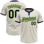 Personalized Unisex Softball Jersey Cream Navy Pinstripe Neon Green Two-Button Personalized Cream Navy Pinstripe Neon Green