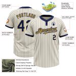 Personalized Navy Pinstripe Softball Jersey - Cream & Old Gold Unisex Two-Button Design Personalized Cream Navy Pinstripe