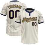 Personalized Navy Pinstripe Softball Jersey - Cream & Old Gold Unisex Two-Button Design Personalized Cream Navy Pinstripe