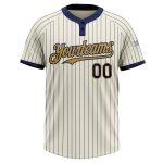 Personalized Navy Pinstripe Softball Jersey - Cream & Old Gold Unisex Two-Button Design Personalized Cream Navy Pinstripe