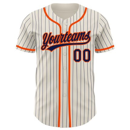 Personalized Navy Pinstripe Baseball Jersey with Custom Name & Number - Authentic Cream Orange Team Jersey Personalized Cream