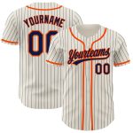 Personalized Navy Pinstripe Baseball Jersey with Orange Accents - Custom Cream Jersey Personalized Cream Navy Pinstripe Orange