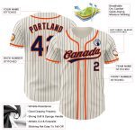 Personalized Navy Pinstripe Baseball Jersey with Orange Accents - Custom Cream Jersey Personalized Cream Navy Pinstripe Orange