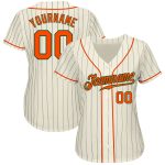 Custom Name Number Authentic Baseball Jersey - Personalized Cream Navy Pinstripe Orange Green Design Personalized Cream Navy