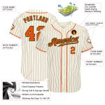 Personalized Navy Pinstripe Baseball Jersey with Cream and Orange-Green Accents Personalized Cream Navy Pinstripe Orange-Green