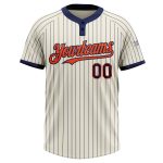Personalized Unisex Softball Jersey Cream Navy Pinstripe Orange Two-Button Personalized Cream Navy Pinstripe Orange Two-Button