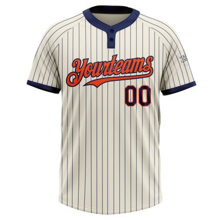 Personalized Unisex Softball Jersey Cream Navy Pinstripe Orange Two-Button Personalized Cream Navy Pinstripe Orange Two-Button
