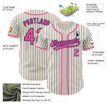 Custom Name and Number Personalized Baseball Jersey - Cream Navy Pinstripe Pink Design Personalized Cream Navy Pinstripe