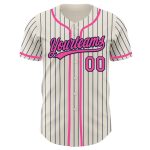 Custom Name and Number Personalized Baseball Jersey - Cream Navy Pinstripe Pink Design Personalized Cream Navy Pinstripe