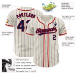 Personalized Authentic Baseball Jersey - Cream Navy Pinstripe with Red Accents Personalized Cream Navy Pinstripe Red Authentic
