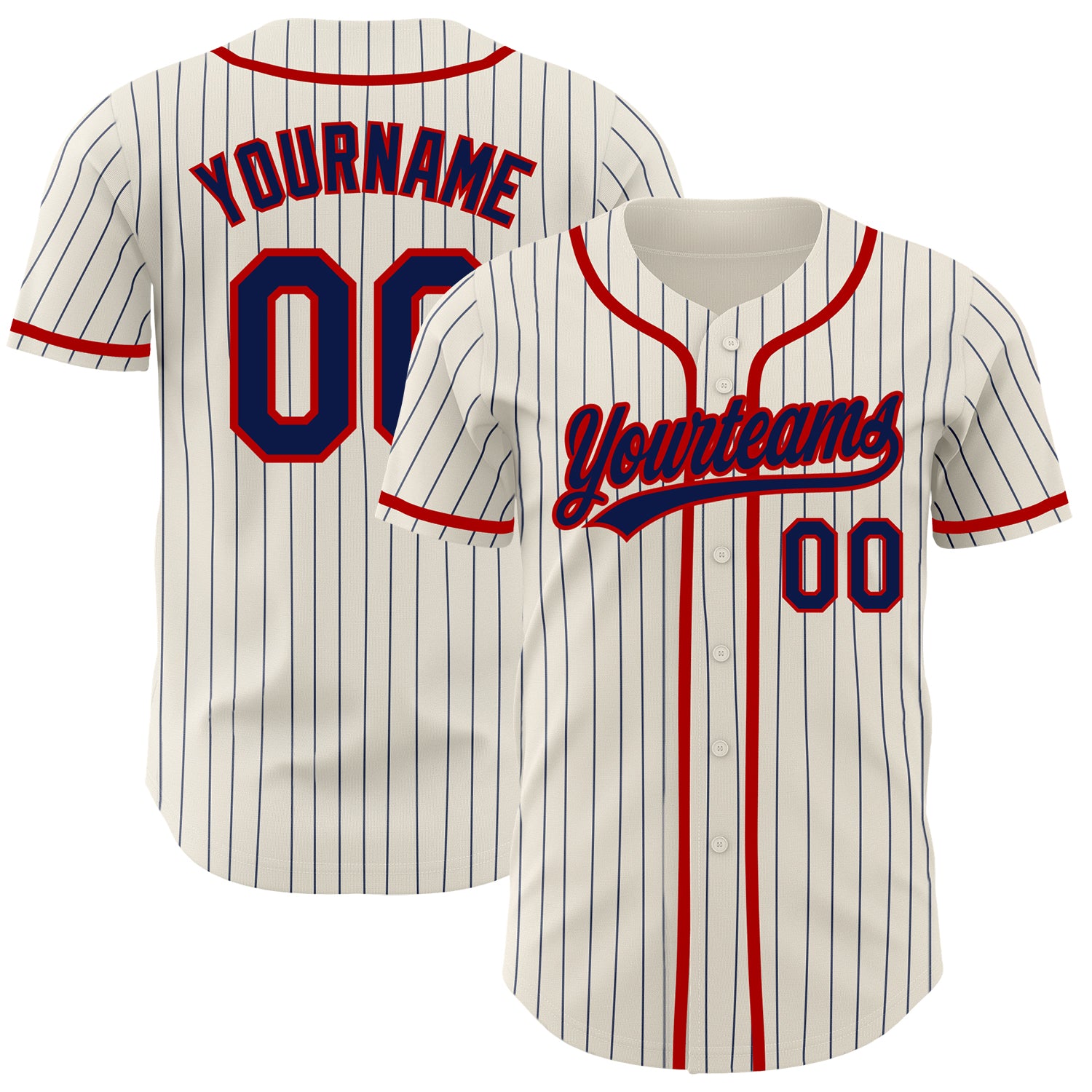 Personalized Authentic Baseball Jersey - Cream Navy Pinstripe with Red Accents Personalized Cream Navy Pinstripe Red Authentic