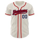 Custom Name and Number Authentic Baseball Jersey - Personalized Cream Navy Pinstripe Personalized Cream Navy Pinstripe Red