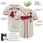 Custom Name and Number Authentic Baseball Jersey - Personalized Cream Navy Pinstripe Personalized Cream Navy Pinstripe Red