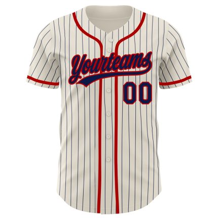 Personalized Authentic Baseball Jersey - Cream Navy Pinstripe with Red Accents Personalized Cream Navy Pinstripe Red Authentic
