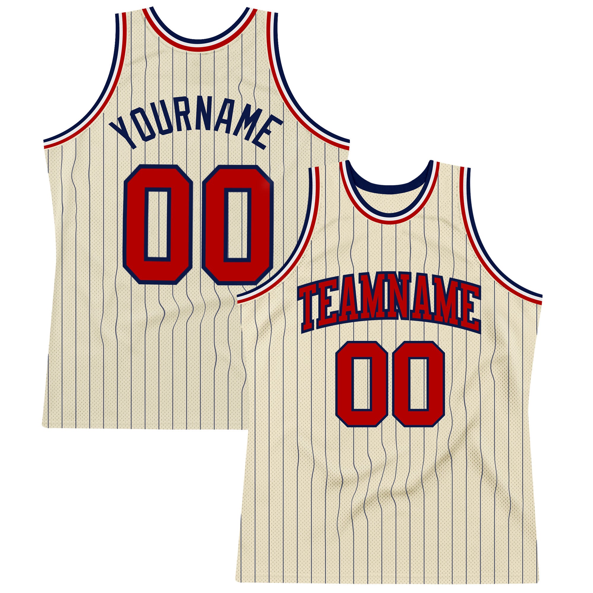 Custom Name and Number Personalized Cream Navy Pinstripe Basketball Jersey - Authentic Team Gear Personalized Cream Navy