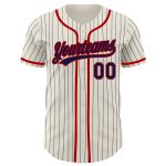 Personalized Navy Pinstripe Cream Red Baseball Jersey for Men and Women Personalized Cream Navy Pinstripe Red Baseball Jersey
