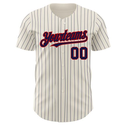 Personalized Navy Pinstripe Cream Red Baseball Jersey for Kids - Custom 3 Personalized Cream Navy Pinstripe Red Baseball