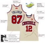 Personalized Red Basketball Jersey - Cream Navy Pinstripe Custom Design Personalized Cream Navy Pinstripe Red Basketball