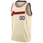 Customizable Red Black Cream Navy Pinstripe Basketball Jersey with Personalized Name and Number - Authentic Team Apparel