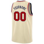 Customizable Red Black Cream Navy Pinstripe Basketball Jersey with Personalized Name and Number - Authentic Team Apparel