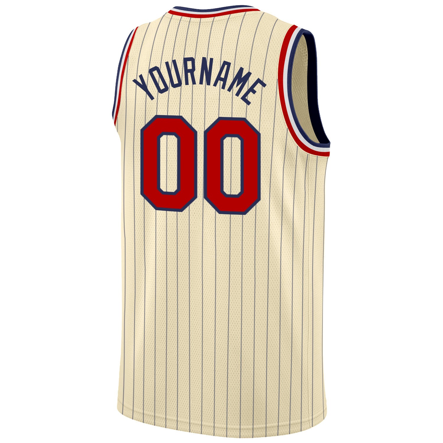 Personalized Navy Pinstripe Basketball Jersey in Cream Red and Black Personalized Cream Navy Pinstripe Red-Black Basketball - Image 6