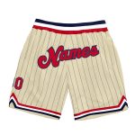 Custom Basketball Shorts with Name and Number, Red Navy Pinstripe, Personalized Team Apparel Personalized Cream Navy Pinstripe