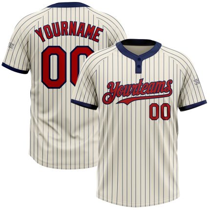 Personalized Unisex Softball Jersey - Cream Navy Pinstripe Red Two-Button Design Personalized Cream Navy Pinstripe Red Two-Button