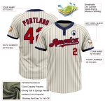 Personalized Unisex Softball Jersey - Cream Navy Pinstripe Red Two-Button Design Personalized Cream Navy Pinstripe Red Two-Button