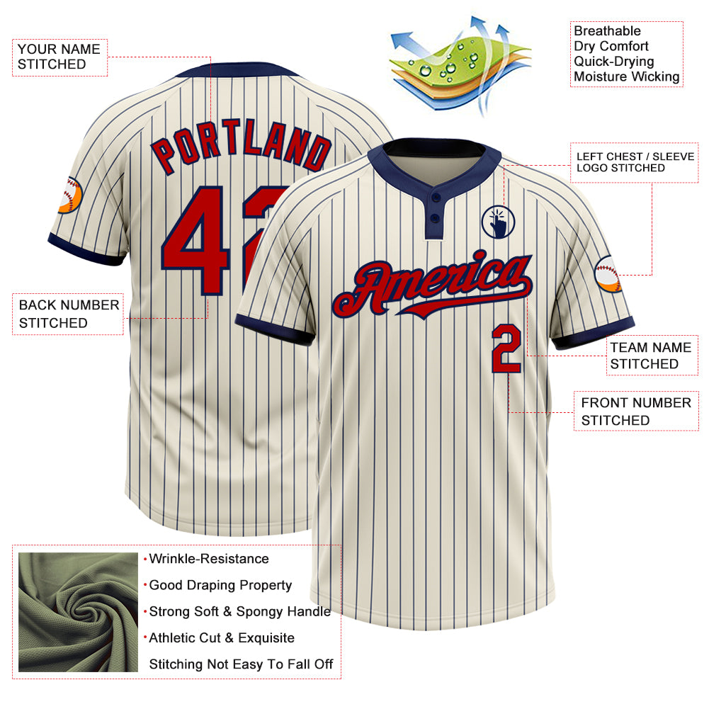 Personalized Unisex Softball Jersey - Cream Navy Pinstripe Red Two-Button Design Personalized Cream Navy Pinstripe Red Two-Button - Image 3